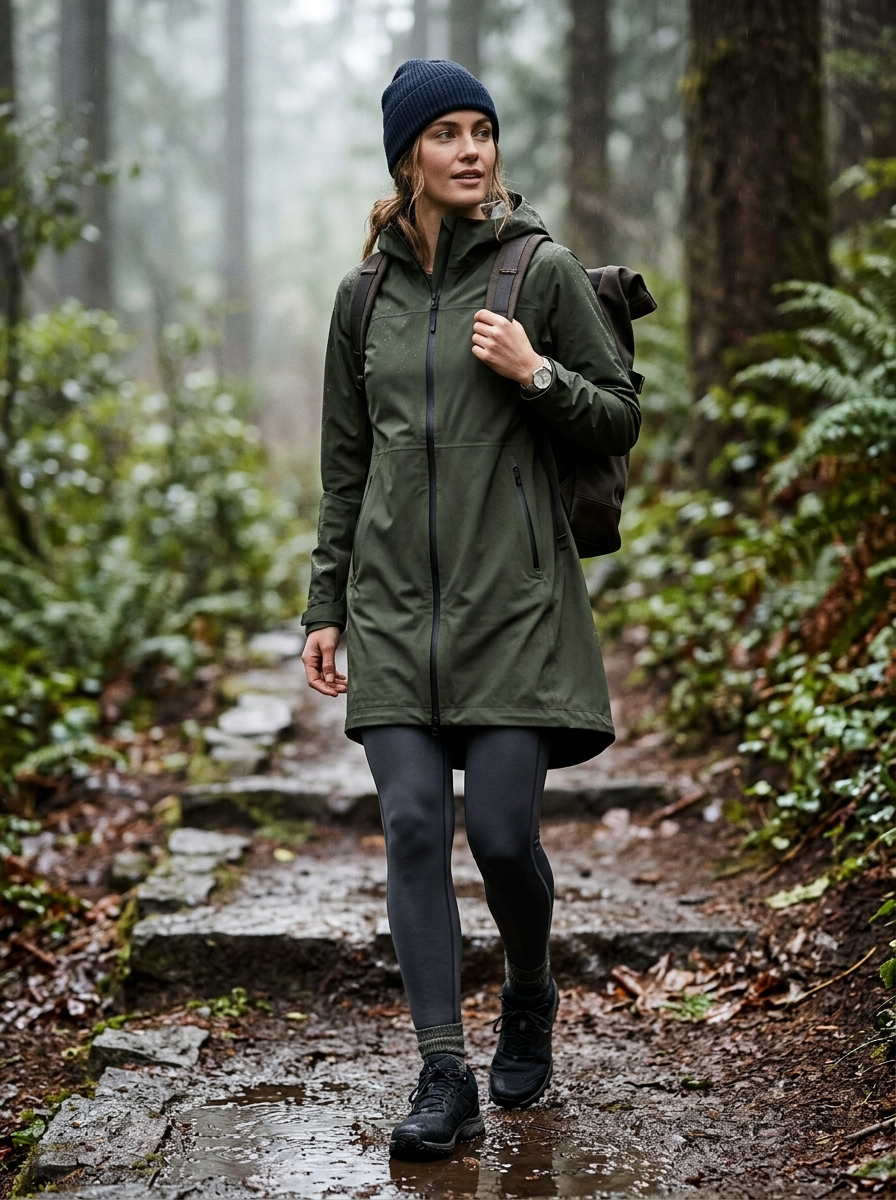 Leggings With a Longline Rain Jacket
