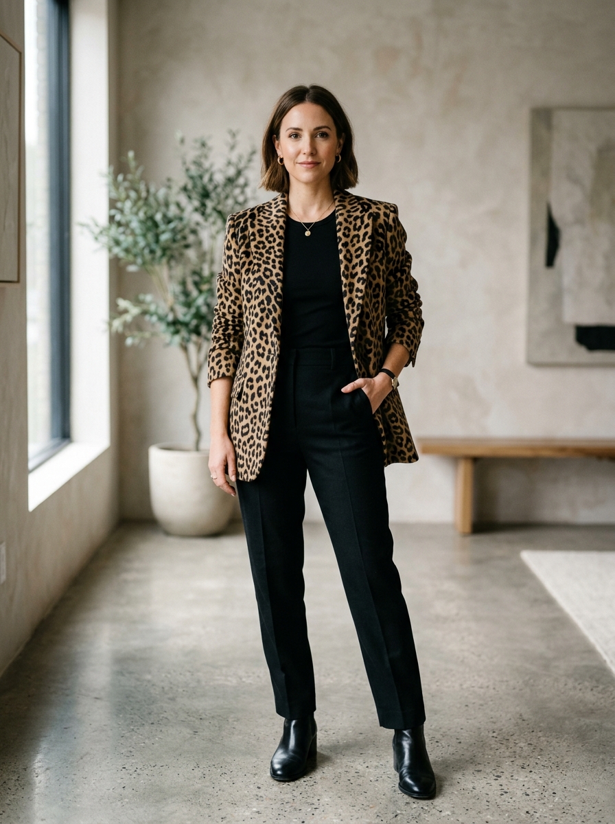 Leopard Blazer With All-Black Basics