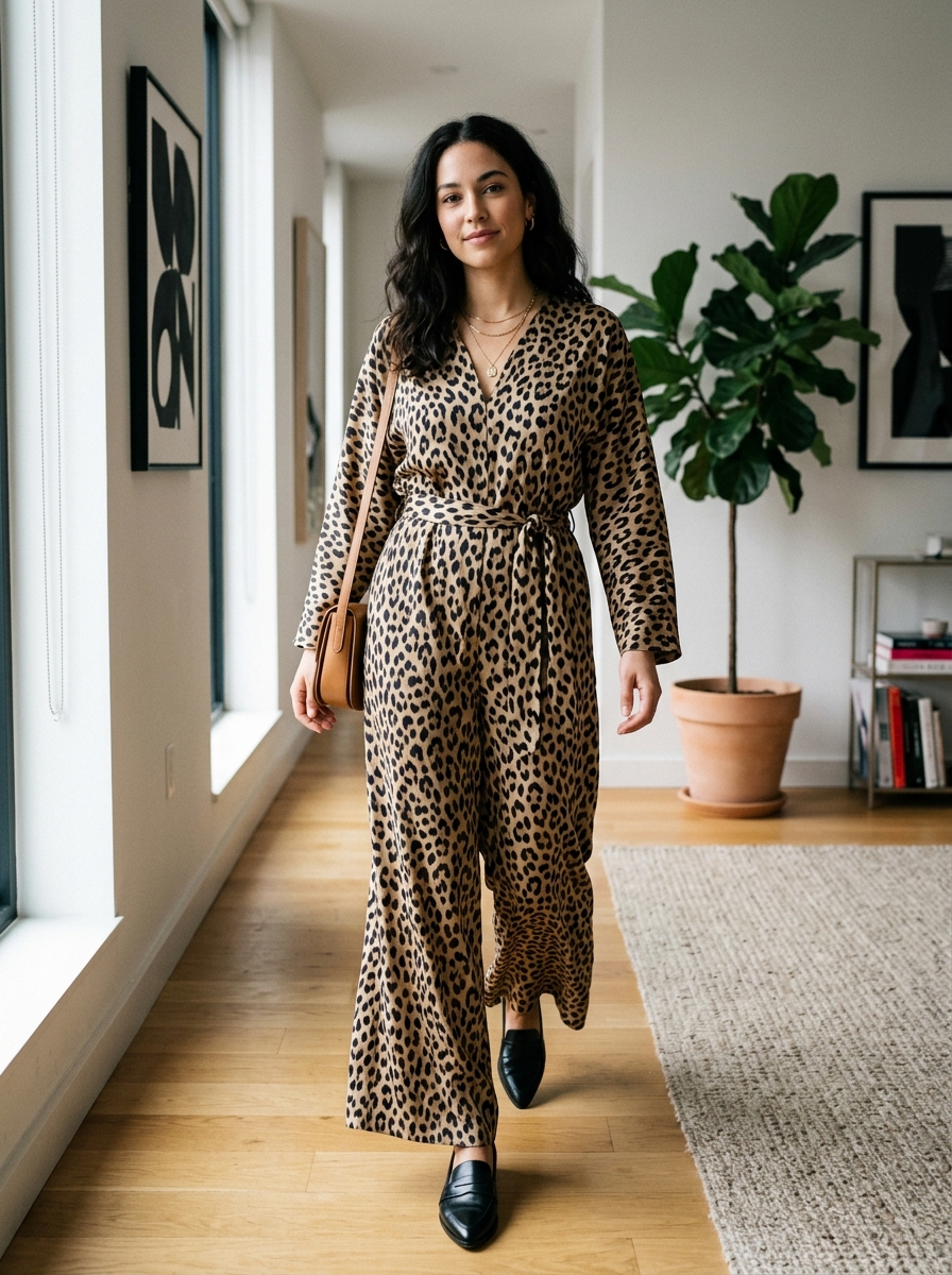 Leopard Print Jumpsuit With Defined Waist