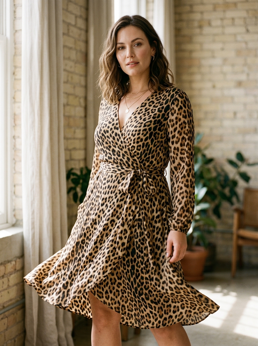 Leopard Wrap Dress With Defined Waist