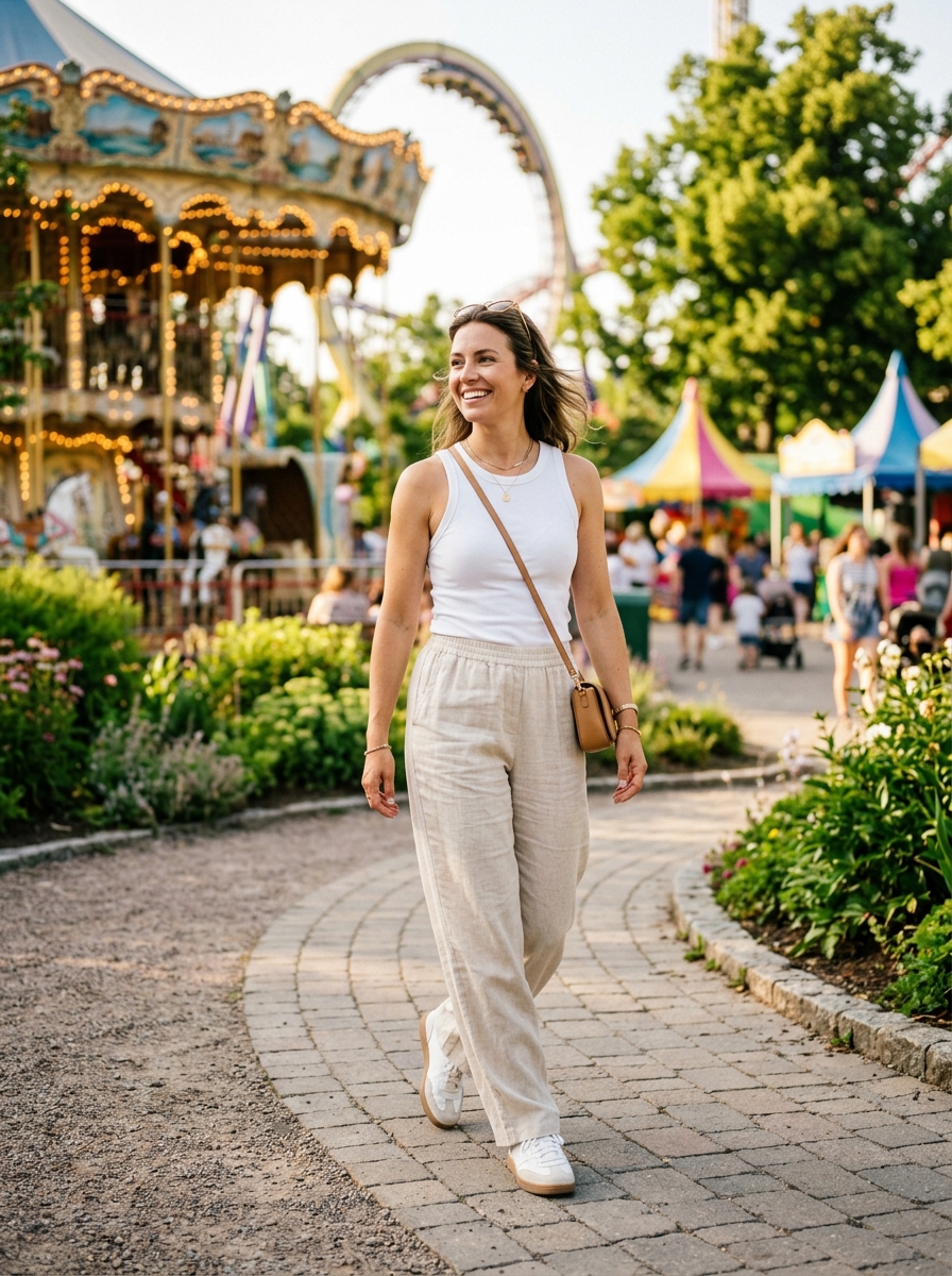 Linen Blend Pants With Simple Tank Top