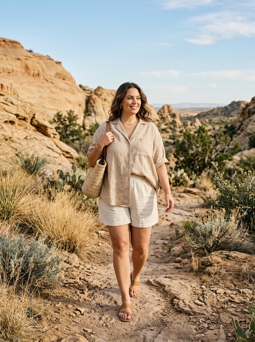 Linen Shorts With An Oversized Camp Shirt
