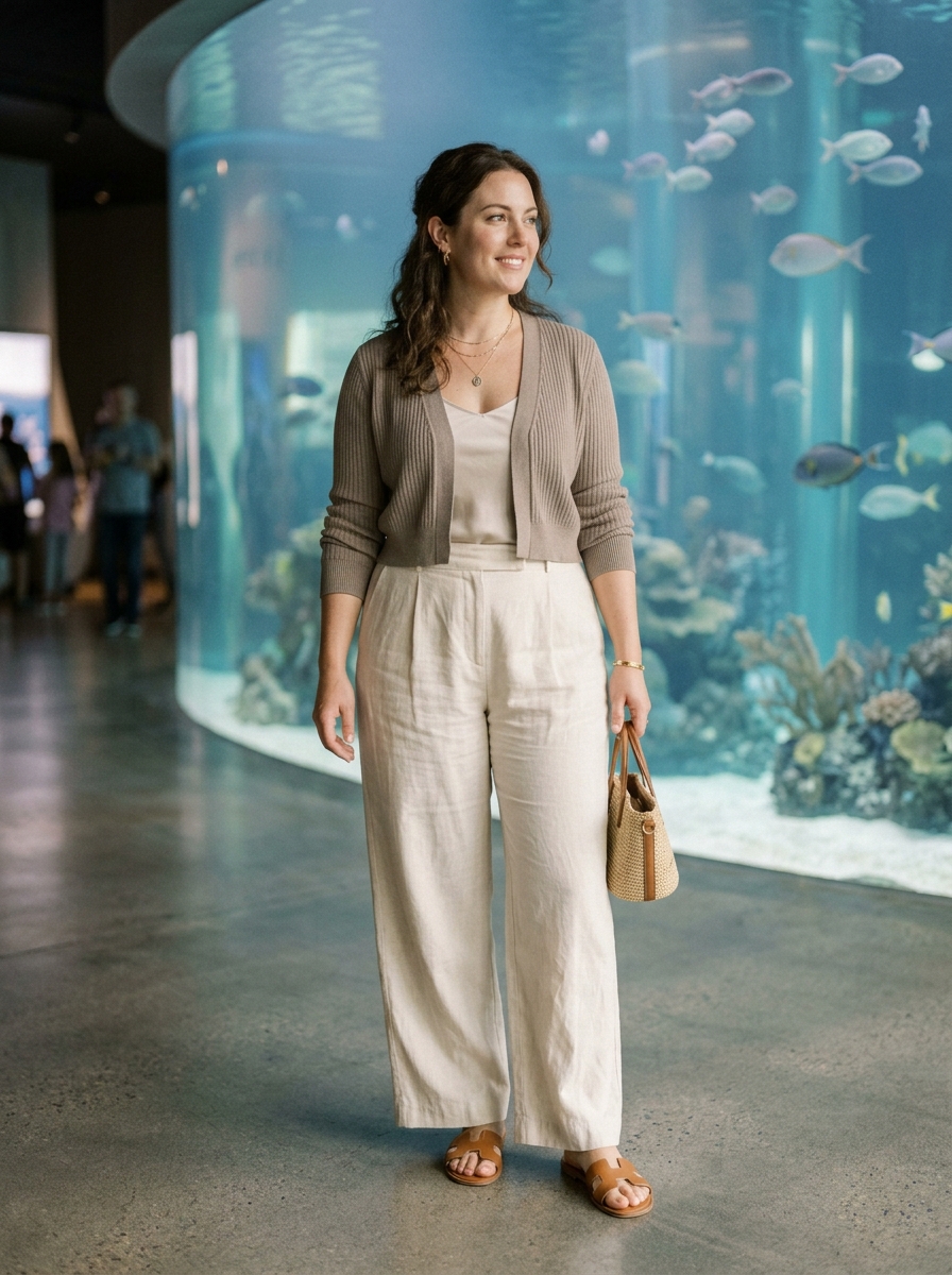 Linen Wide-Leg Pants With a Cropped Cardigan