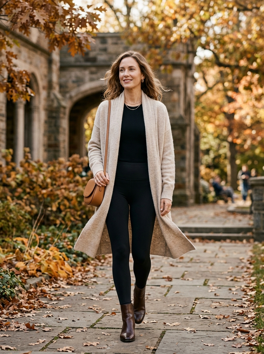 Long Cardigan With Fitted Top and Leggings