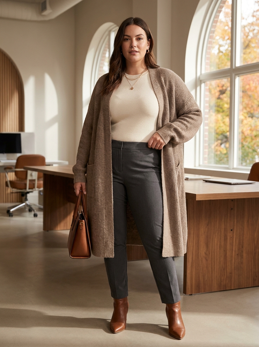 Long Cardigan With Slim Ankle Trousers