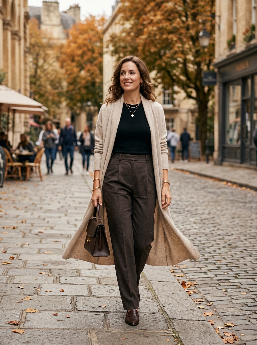 Long Cardigan With Tailored Trousers