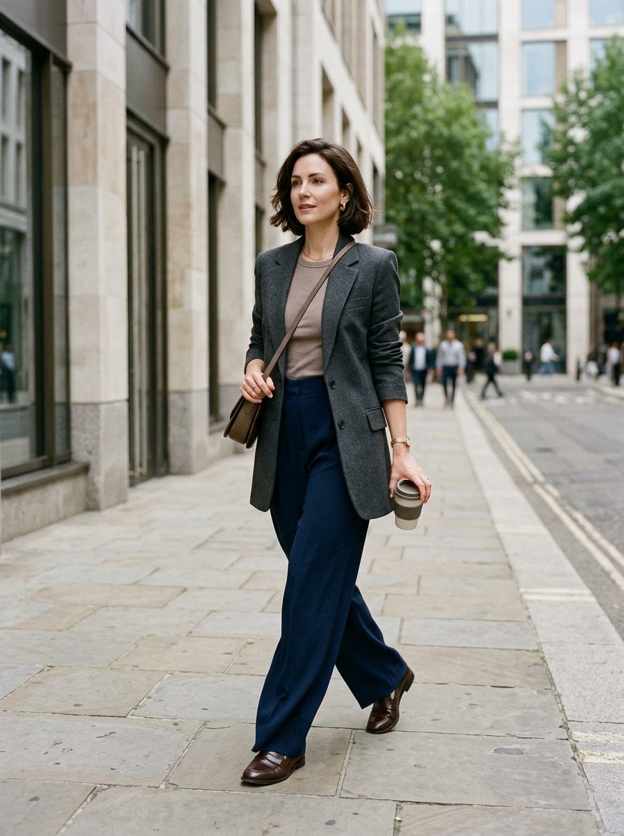 Longline Blazer With Wide-Leg Trousers and Loafers