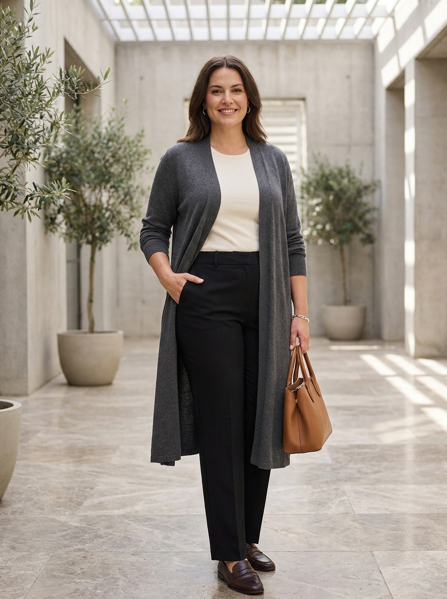 Longline Cardigan With Straight-Leg Trousers