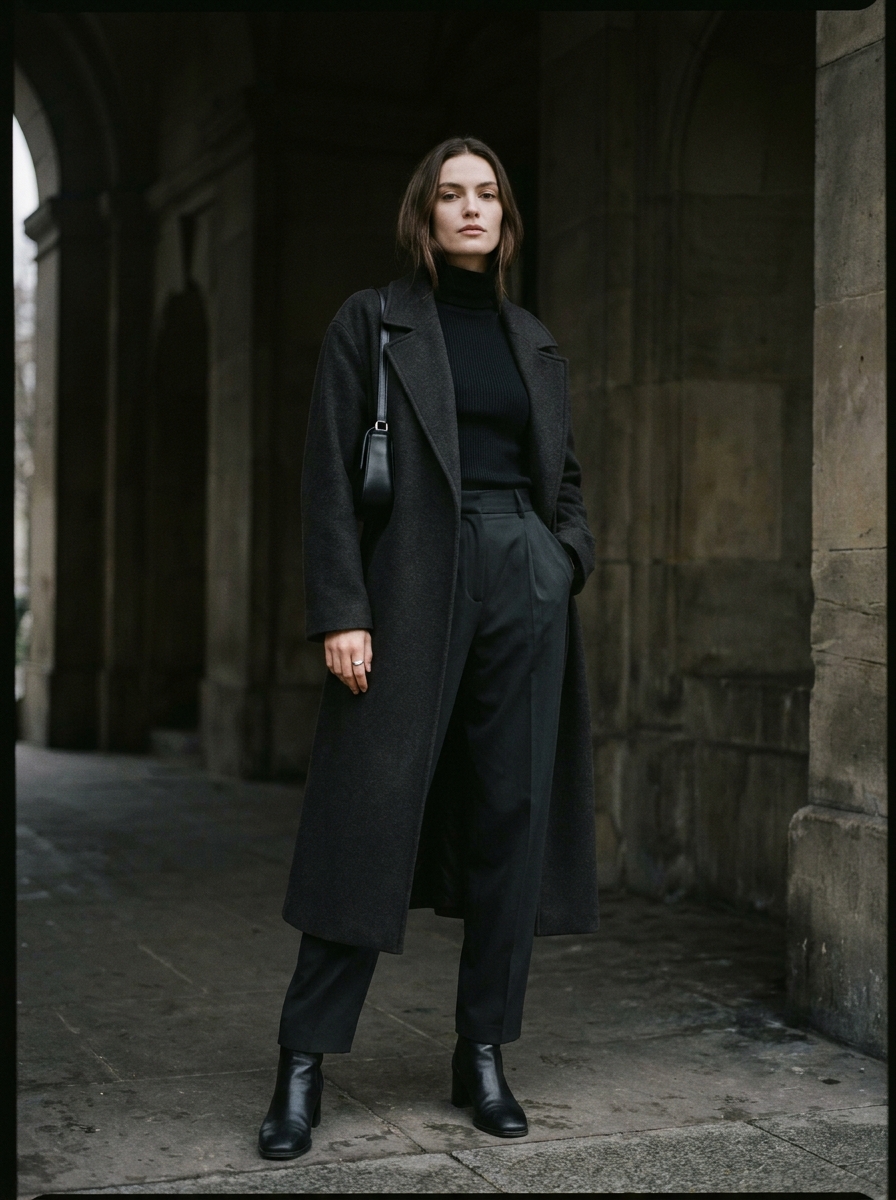 Longline Coat With Monochrome Black Layers