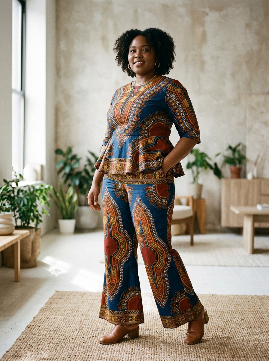 Matching Ankara Top And Flared Pants