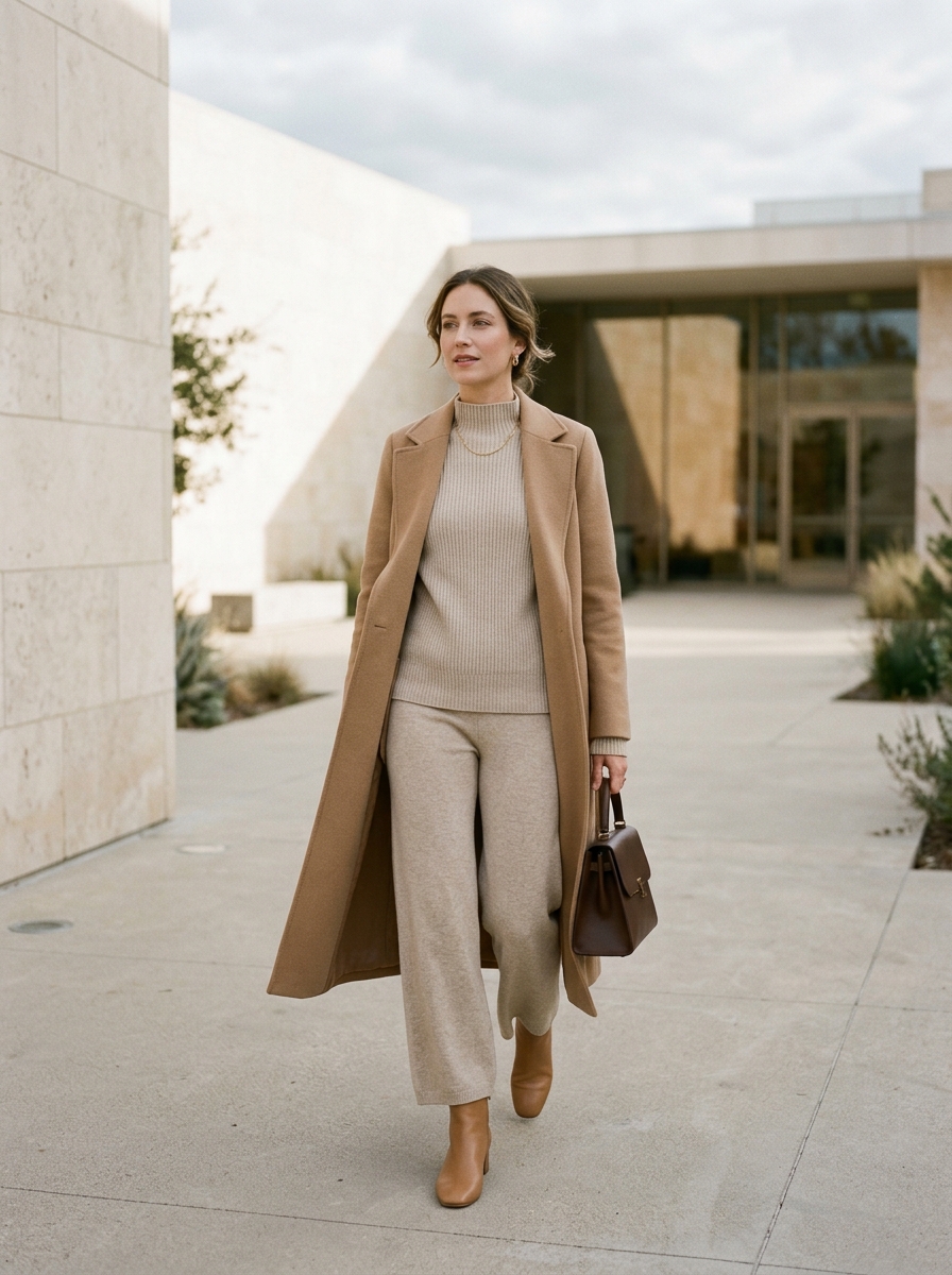 Matching Knit Set With Long Coat