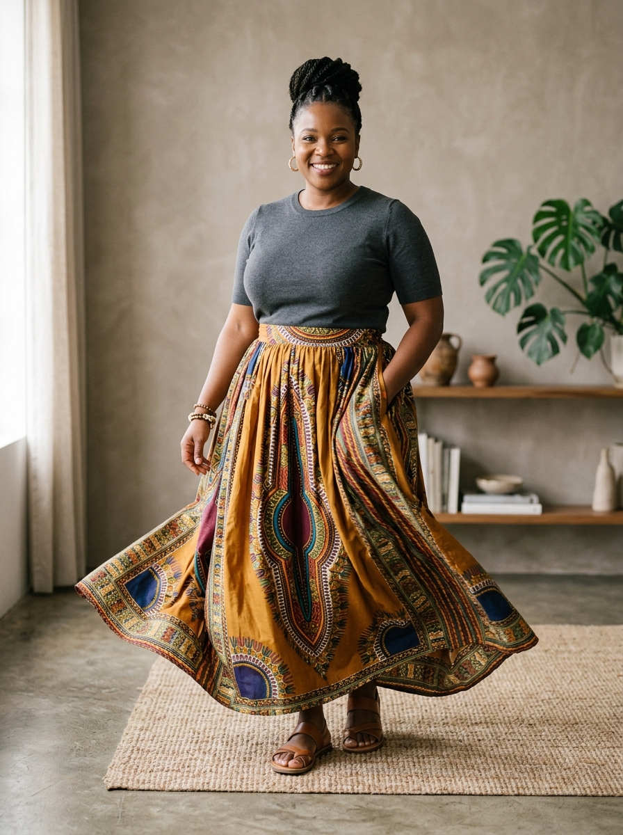 Maxi Skirt With Fitted Solid Top