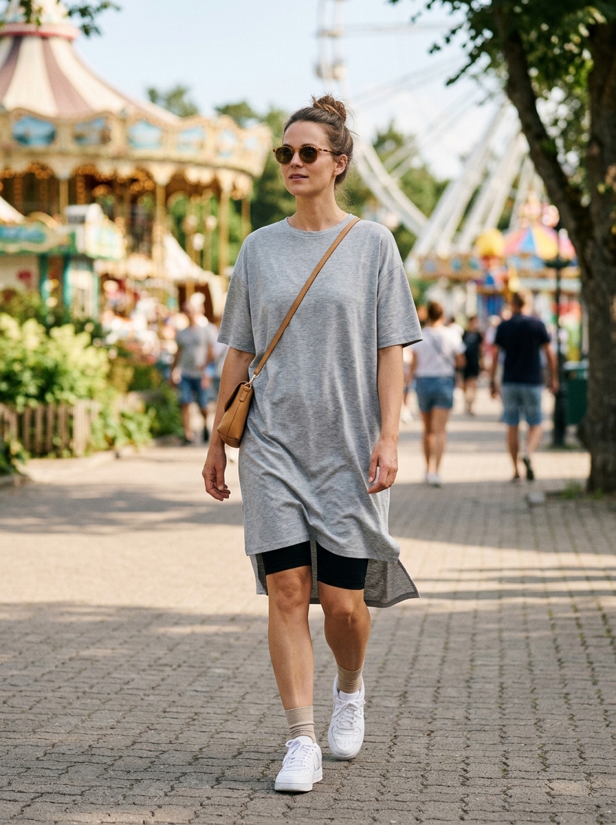 Midi T-Shirt Dress With Bike Shorts