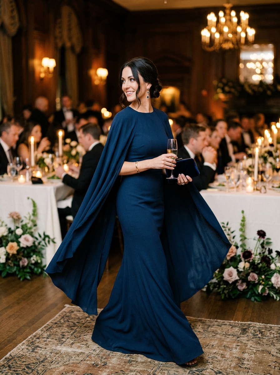 Midnight Blue Cape Sleeve Dress