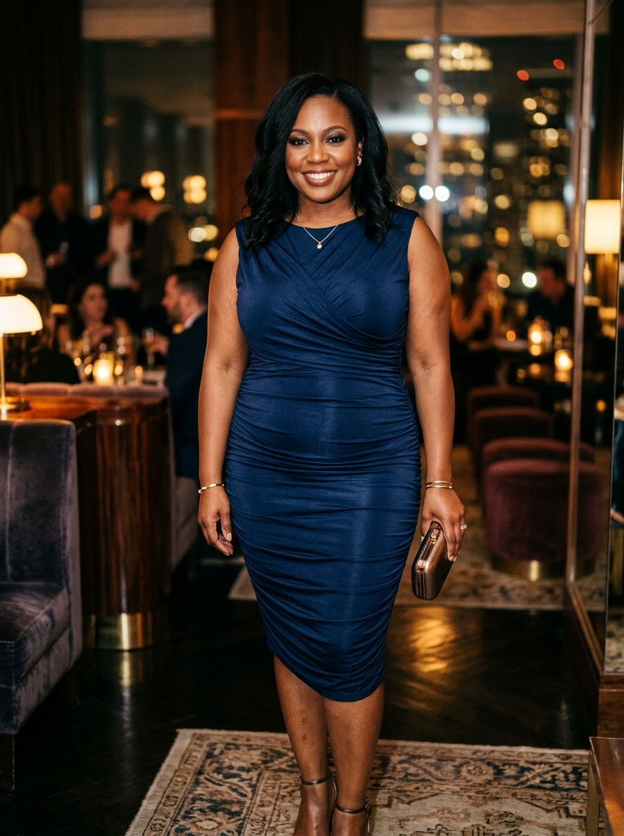 Midnight Blue Ruched Bodycon Dress