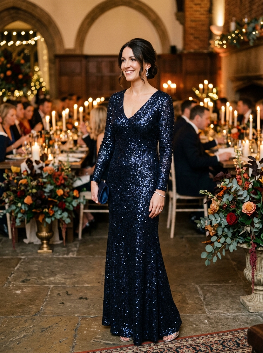 Midnight Blue Sequin Maxi Dress