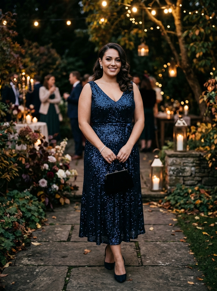 Midnight Blue Sequin Midi Dress