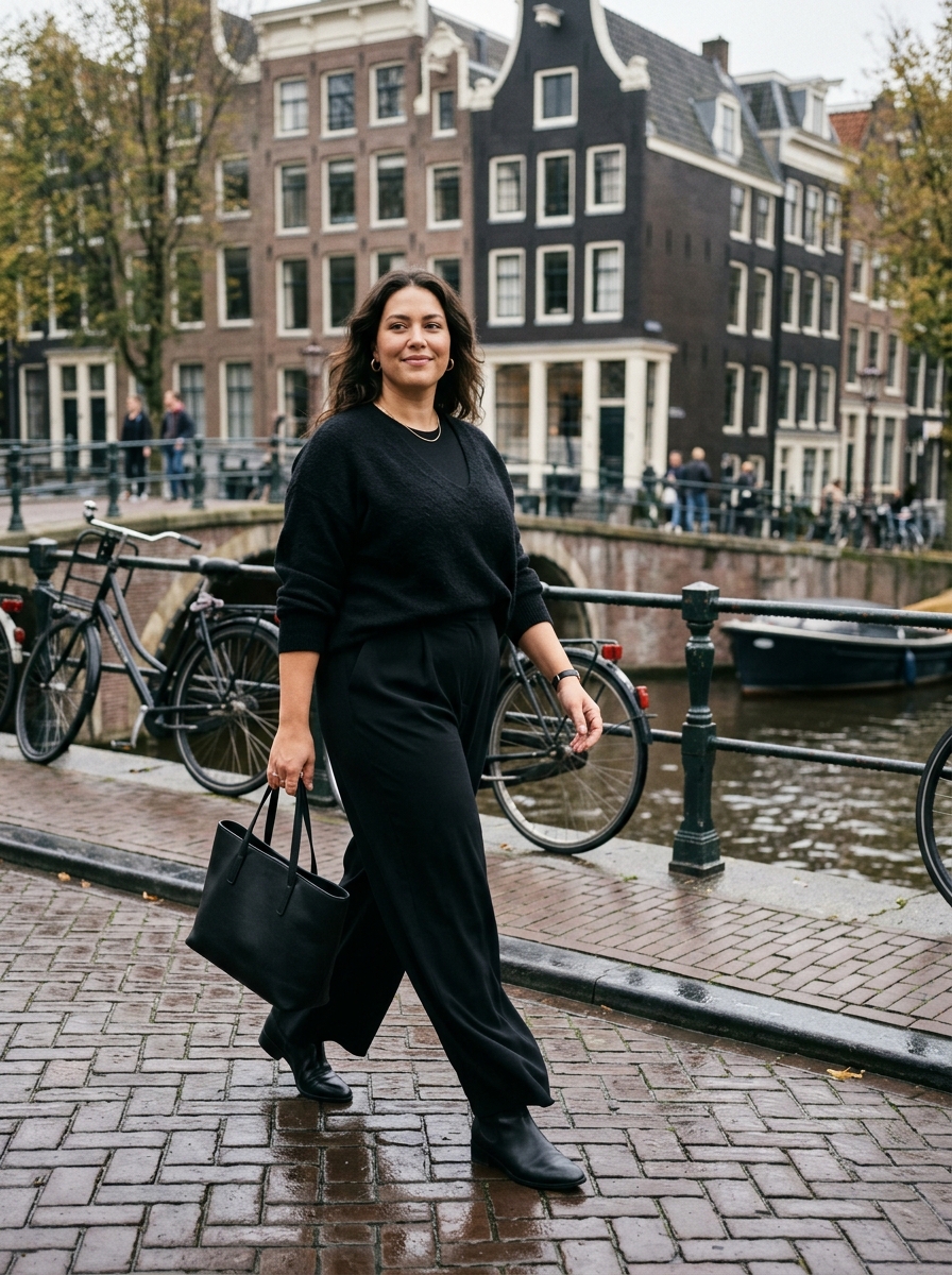 Monochrome Black Layers With Wide-Leg Pants