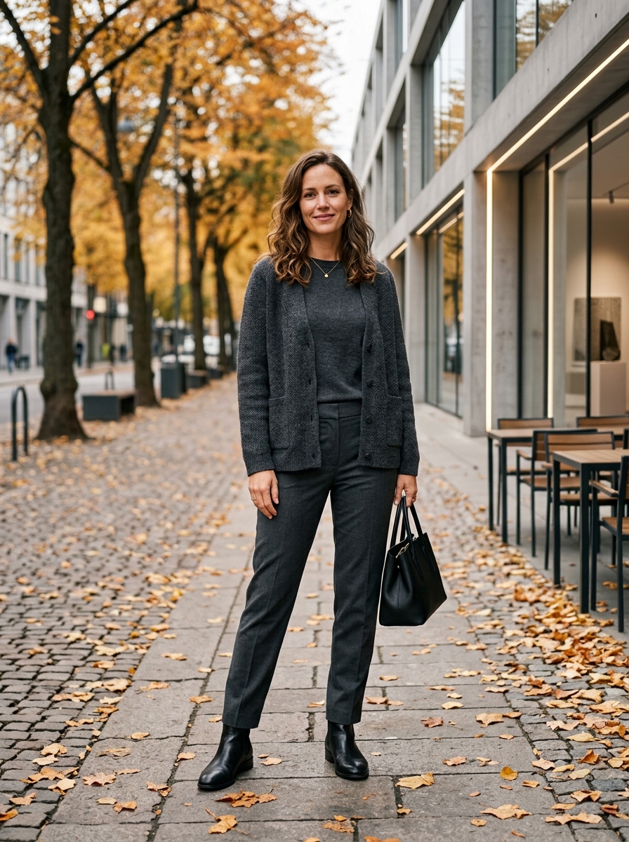 Monochrome Charcoal Layers With Ankle Boots