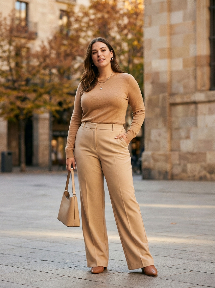 Monochrome Knit Top With Wide-Leg Trousers
