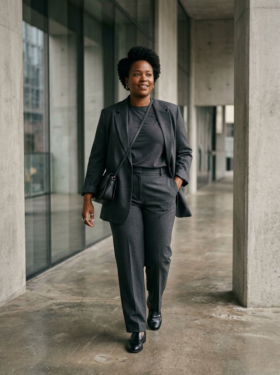 Monochrome Suit With Relaxed T-Shirt