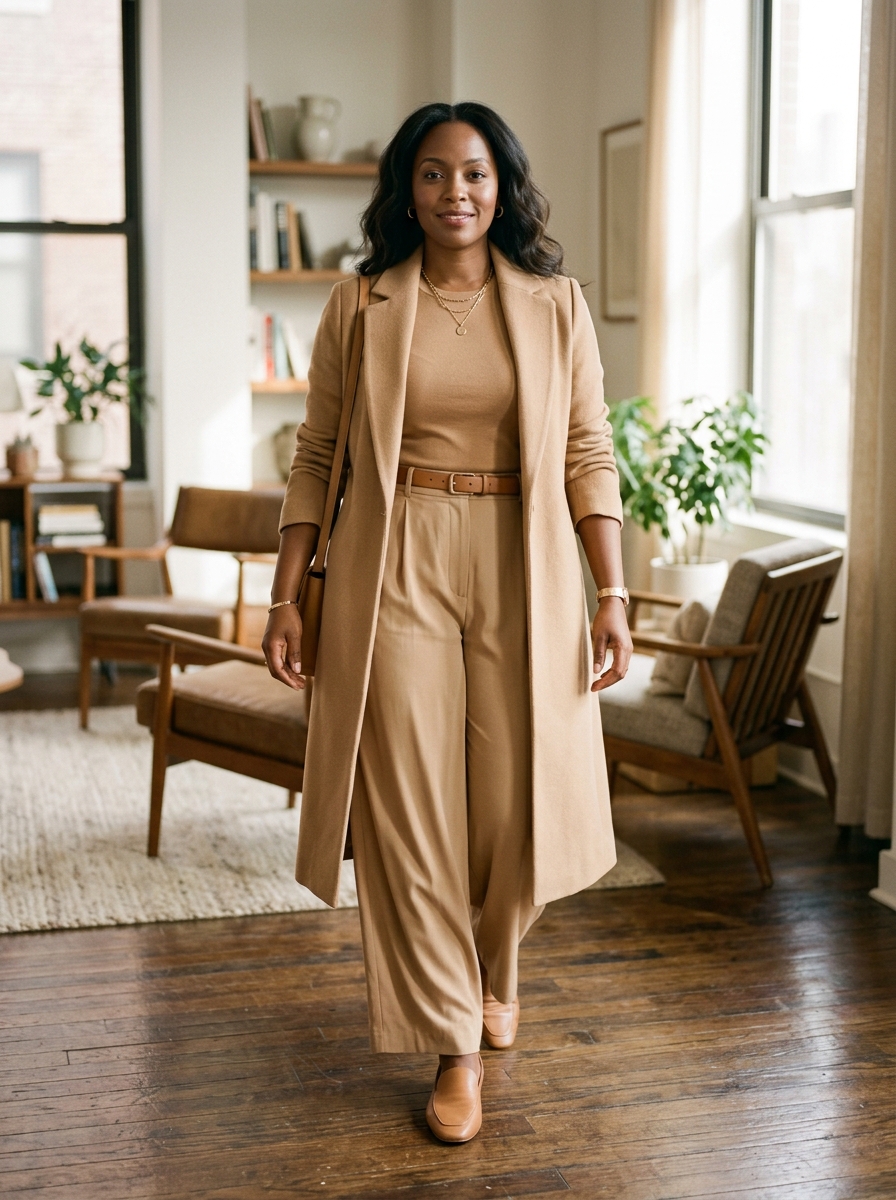 Monochrome Wide-Leg Set With a Long Jacket