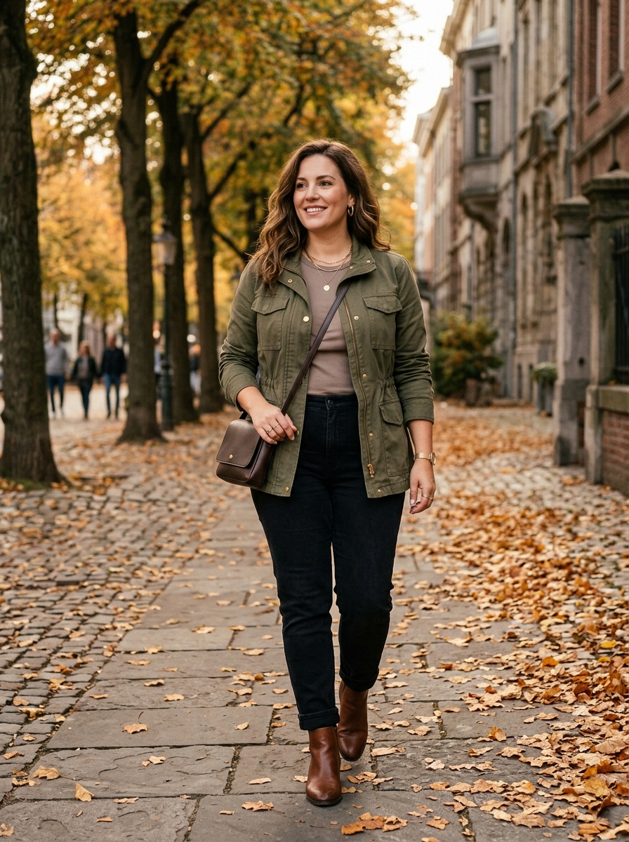 Olive Utility Jacket With Black Jeans
