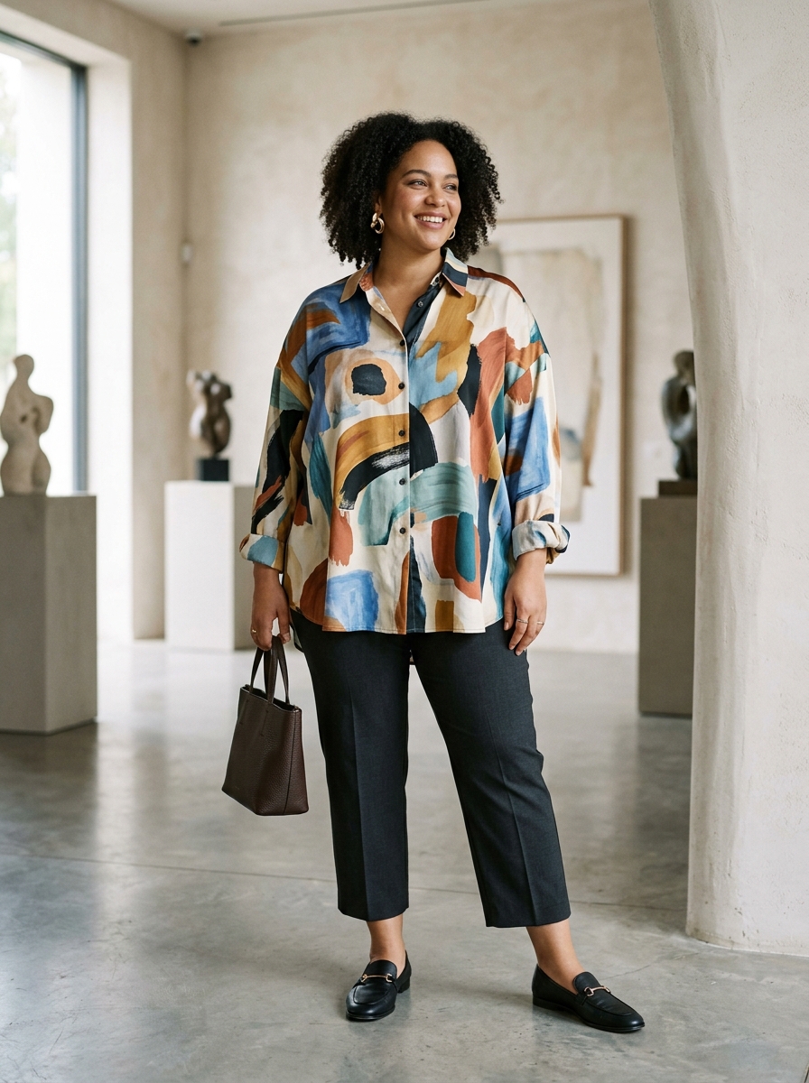 Oversized Art Print Shirt With Cropped Trousers