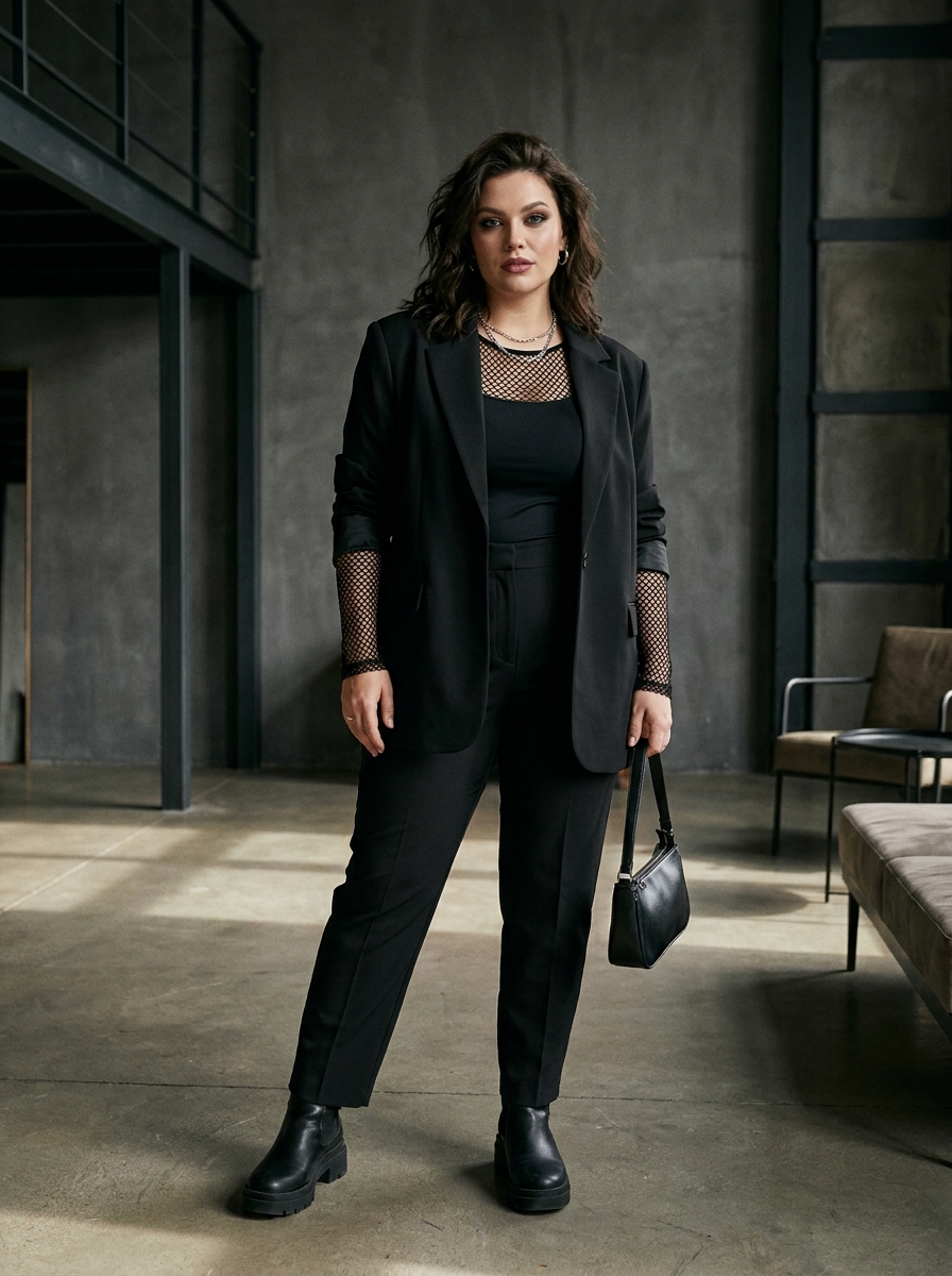 Oversized Blazer With Fishnet Layering
