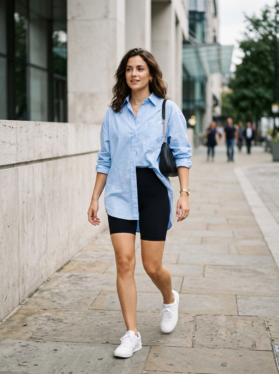 Oversized Button-Down With Biker Shorts