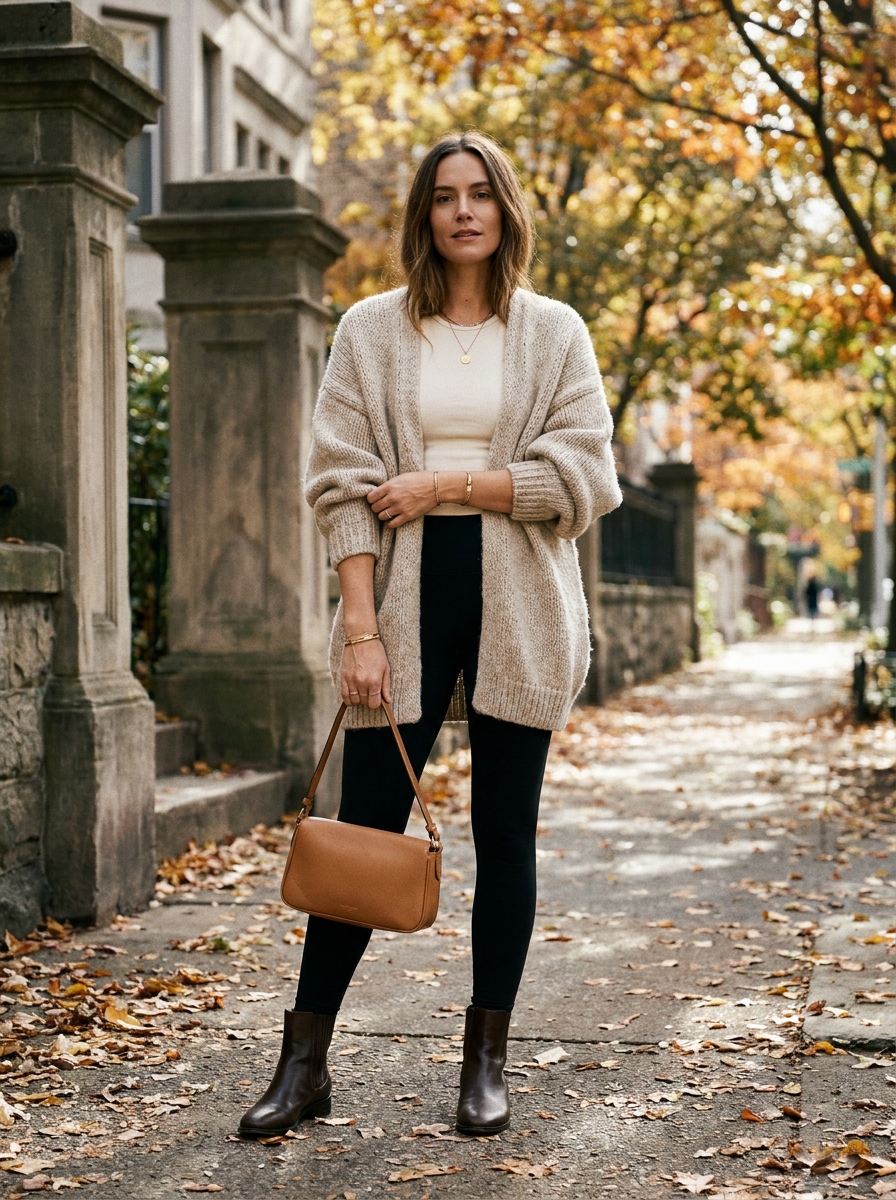 Oversized Cardigan With Black Leggings