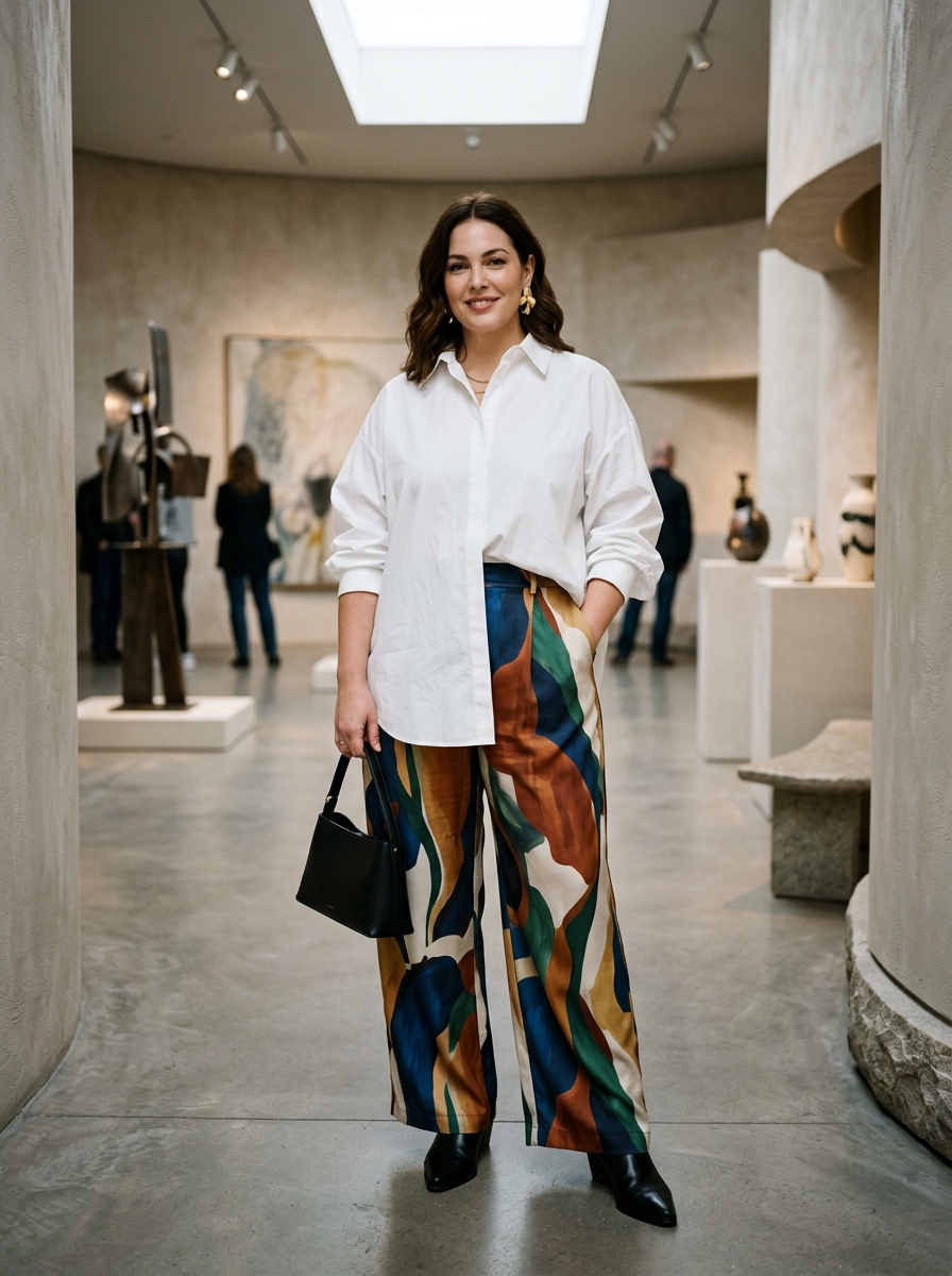 Oversized White Shirt With Printed Trousers