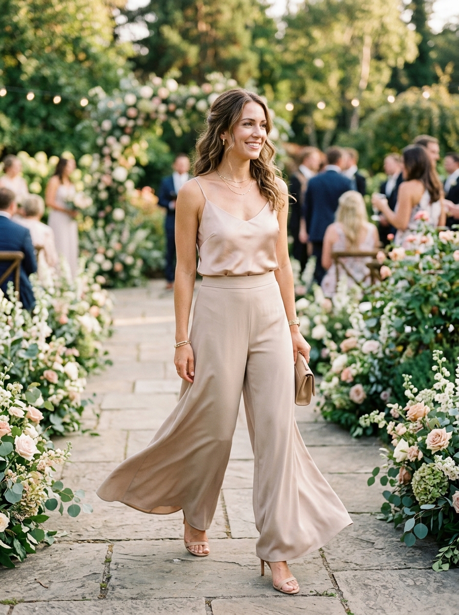 Palazzo Pants With a Satin Camisole