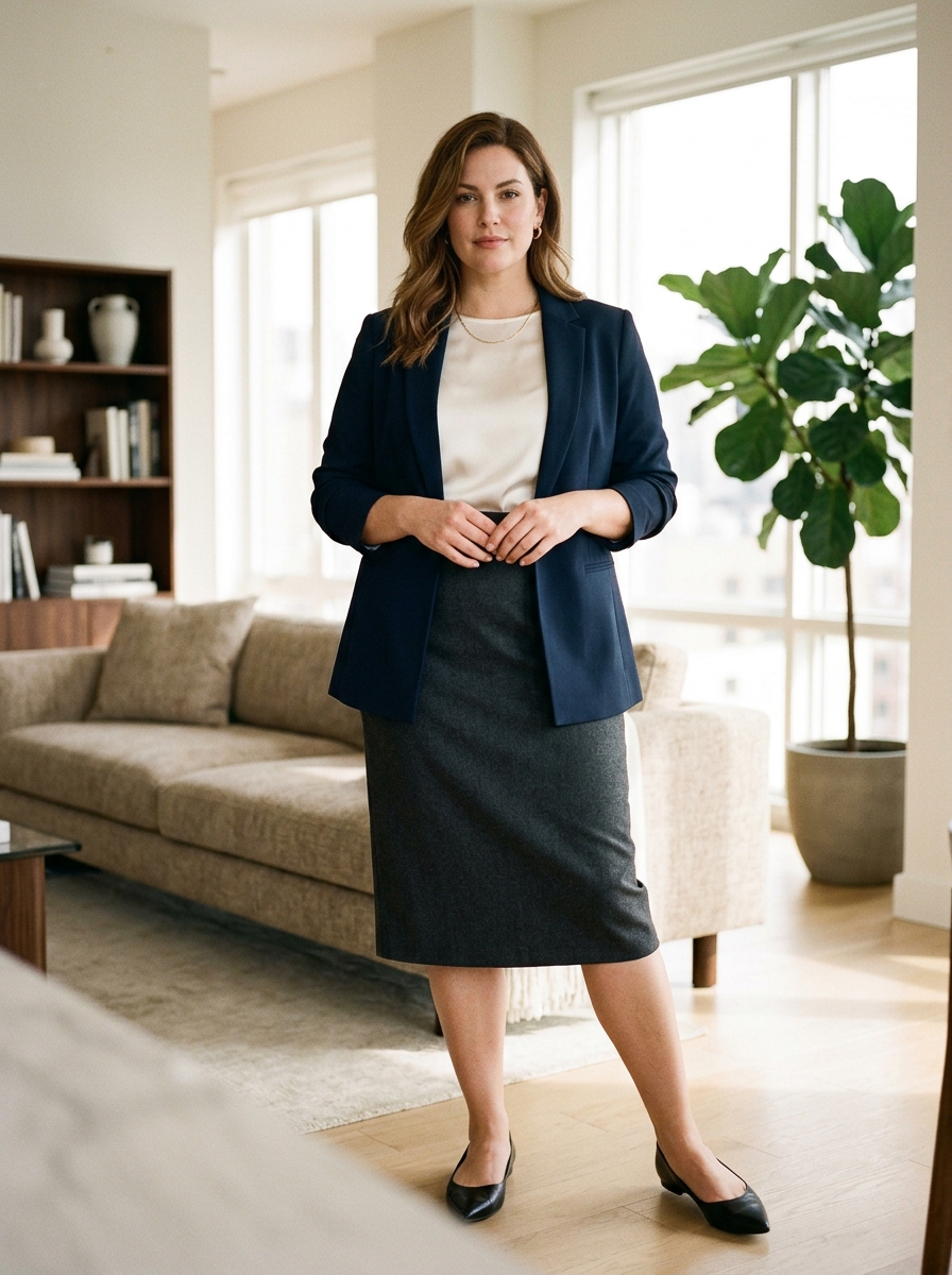 Pencil Midi Skirt With an Open Blazer