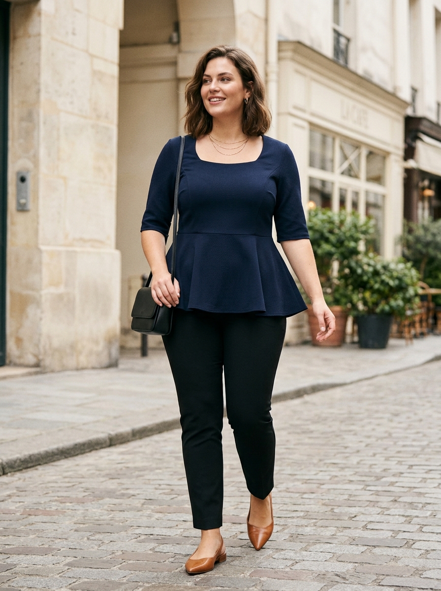 Peplum Blouse With Tailored Cigarette Pants
