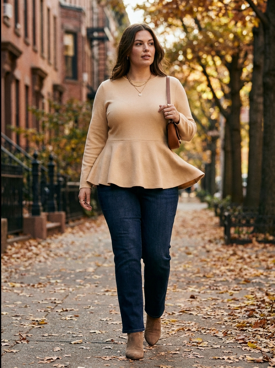 Peplum Top With Straight-Leg Jeans