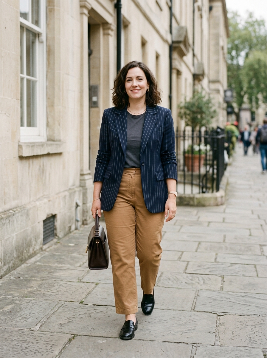 Pinstripe Blazer With Relaxed Chinos