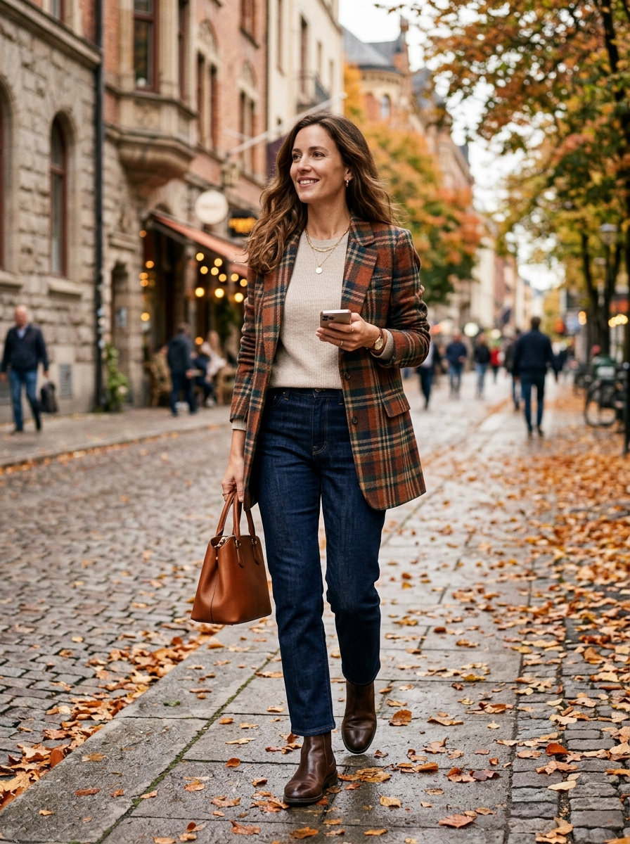 Plaid Blazer With Dark Denim