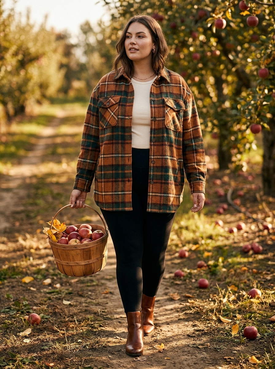 Plaid Shacket With Black Leggings and Ankle Boots