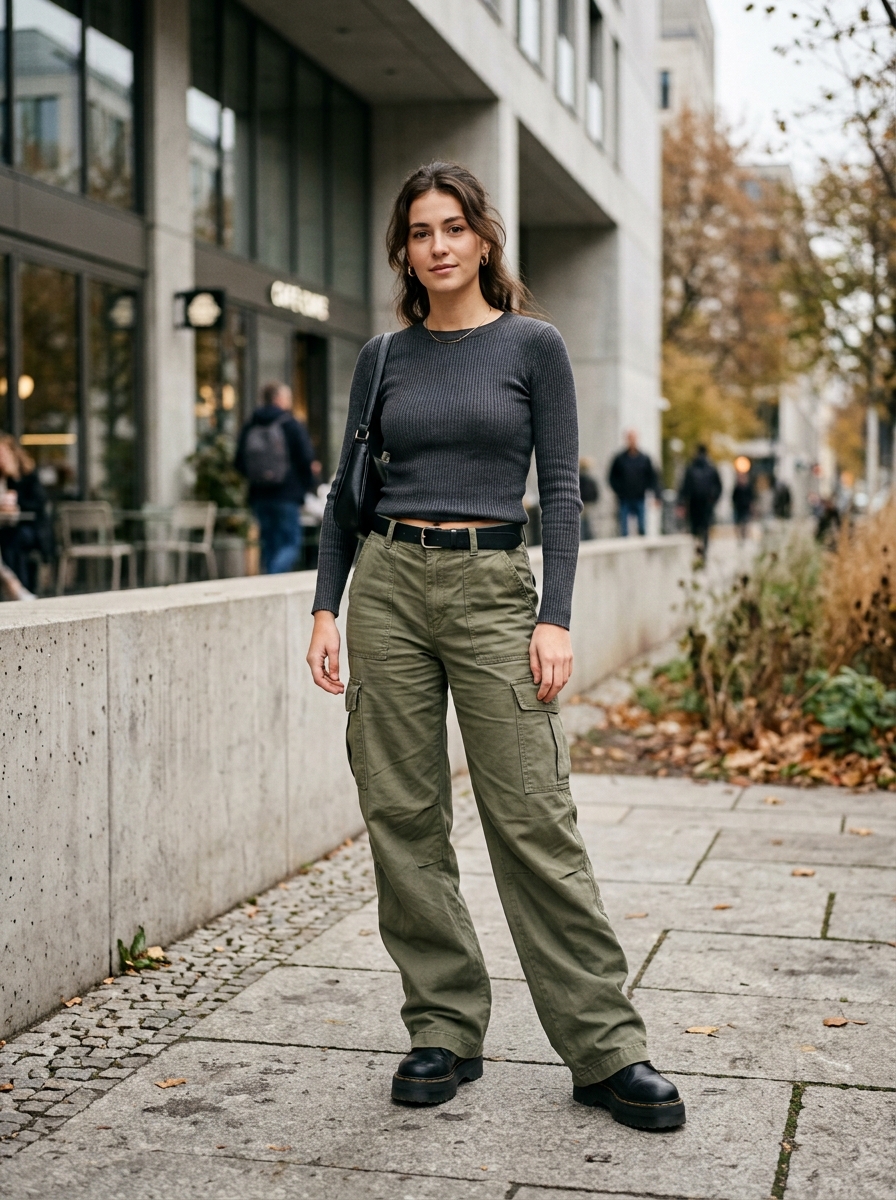 Platform Ankle Boots With Cargo Pants