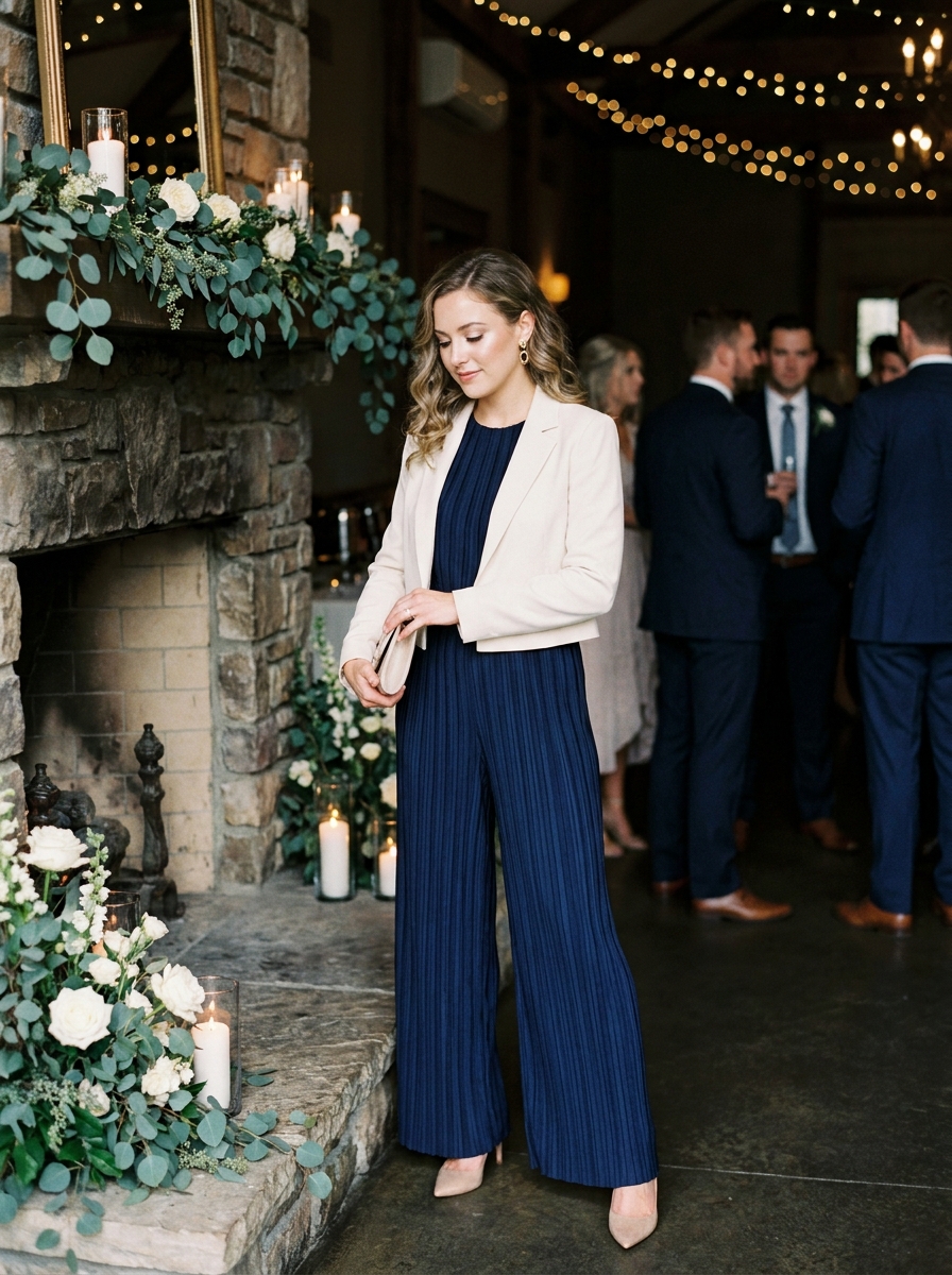 Pleated Jumpsuit With Cropped Blazer
