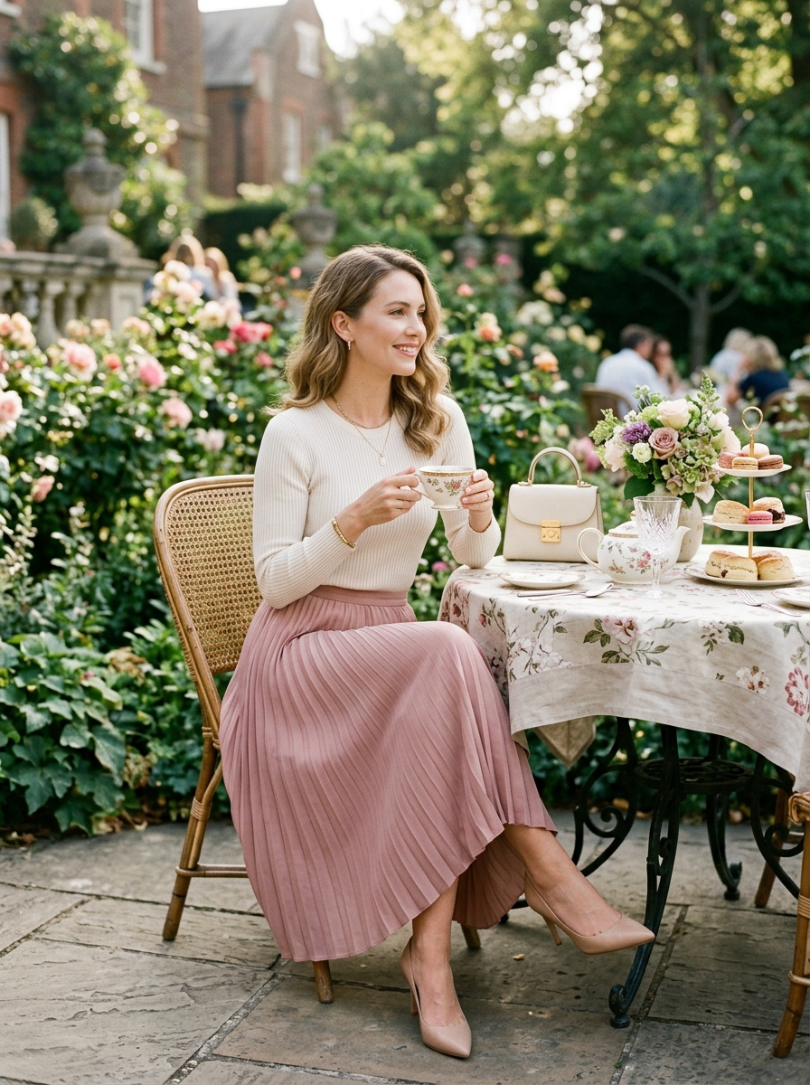 Pleated Midi Skirt With a Fitted Knit Top