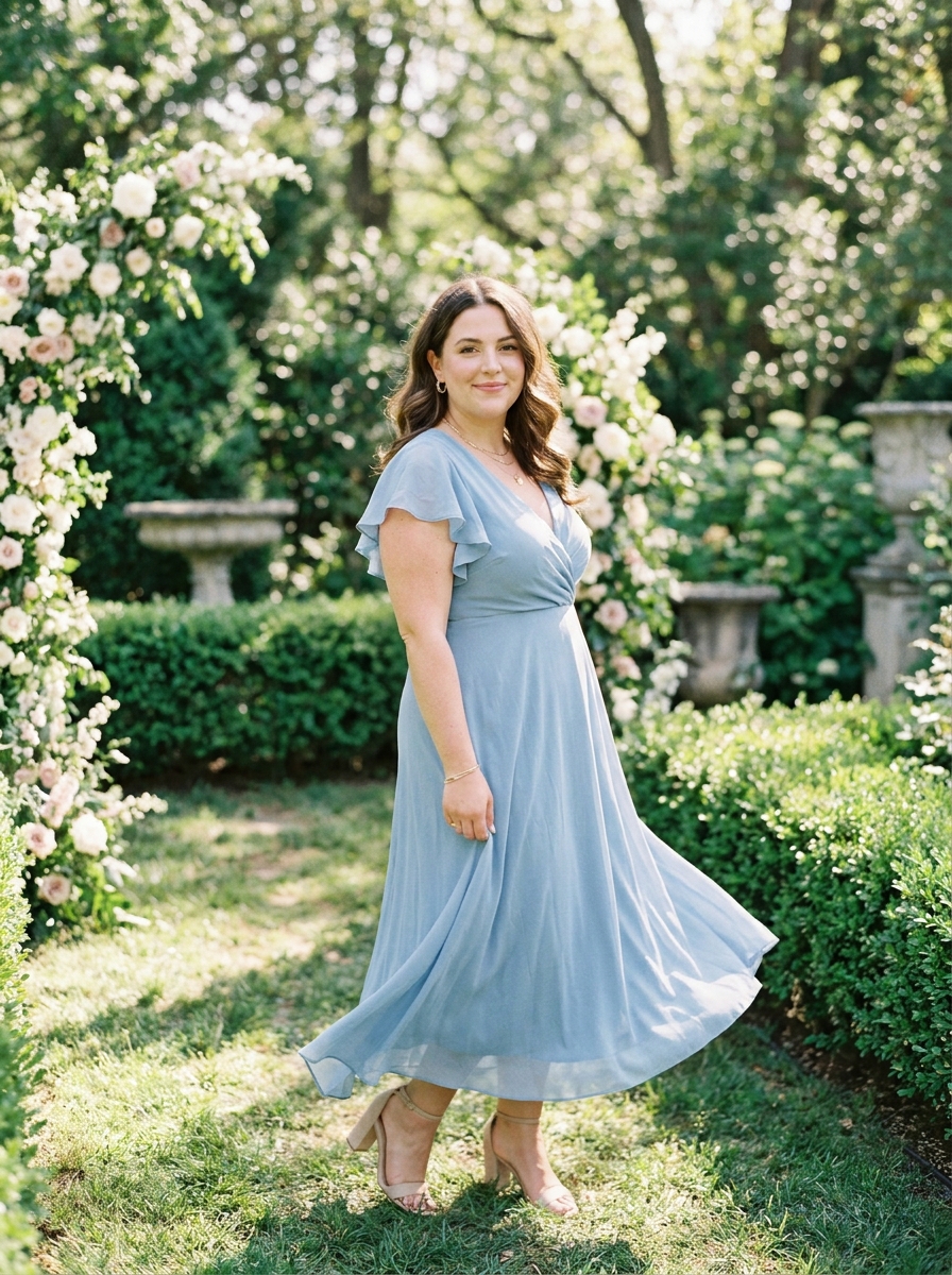 Powder Blue Ruffle Sleeve Midi Dress