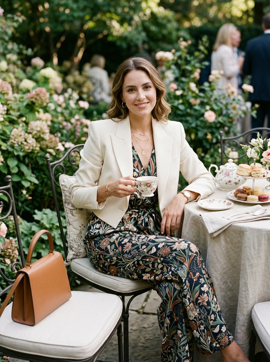 Printed Jumpsuit With a Cropped Blazer
