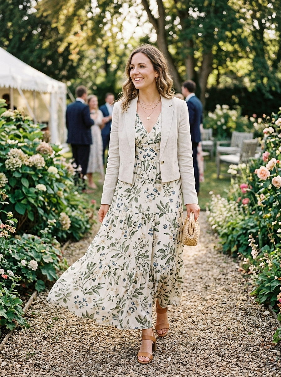 Printed Maxi Dress With a Light Jacket