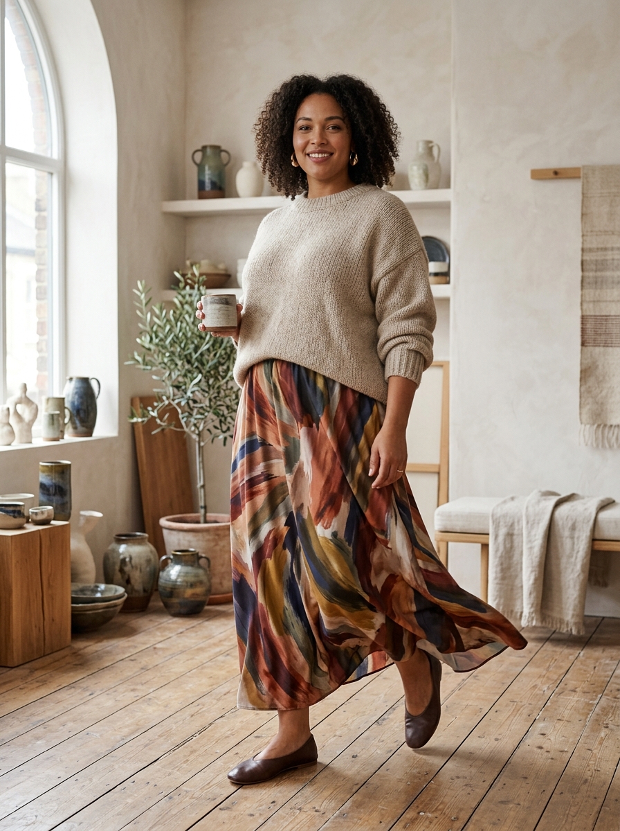 Printed Maxi Skirt With Relaxed Knit