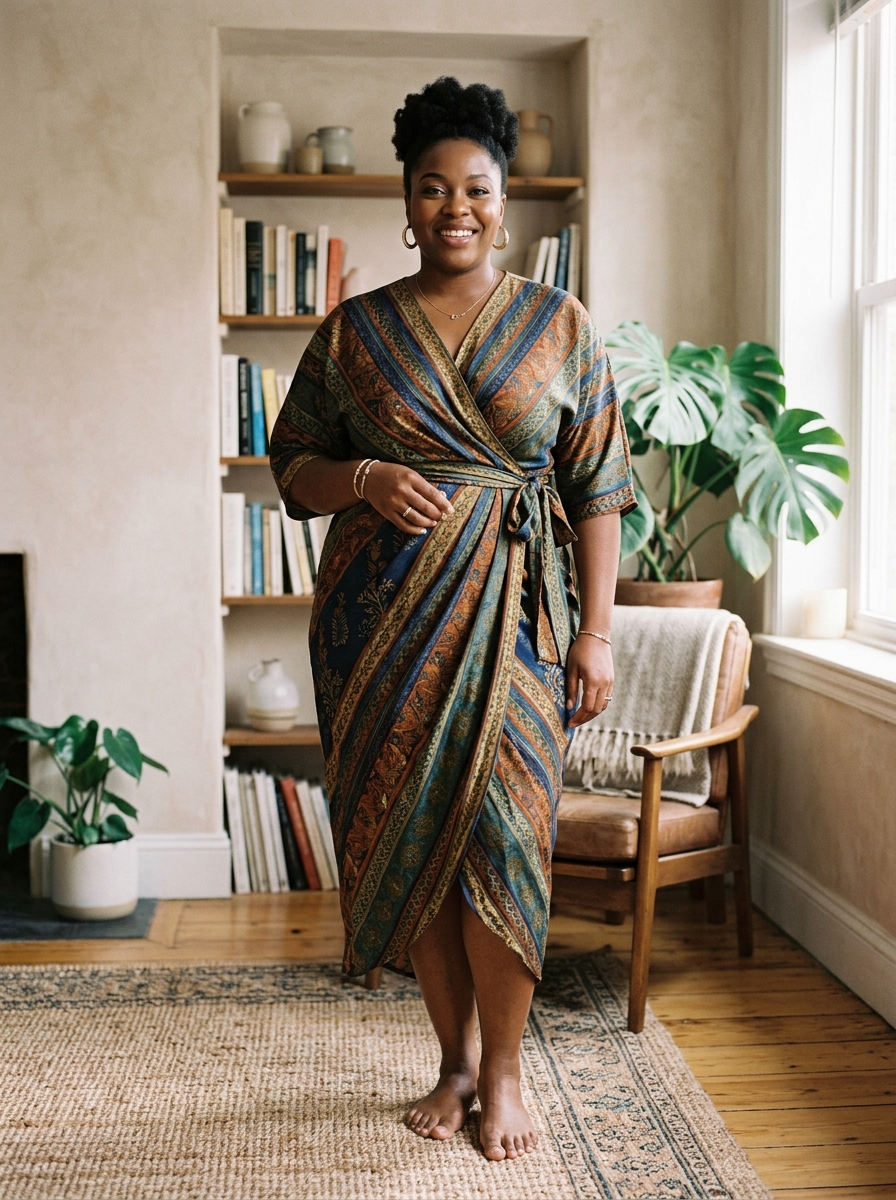 Printed Wrap Dress With Sculpted Waist