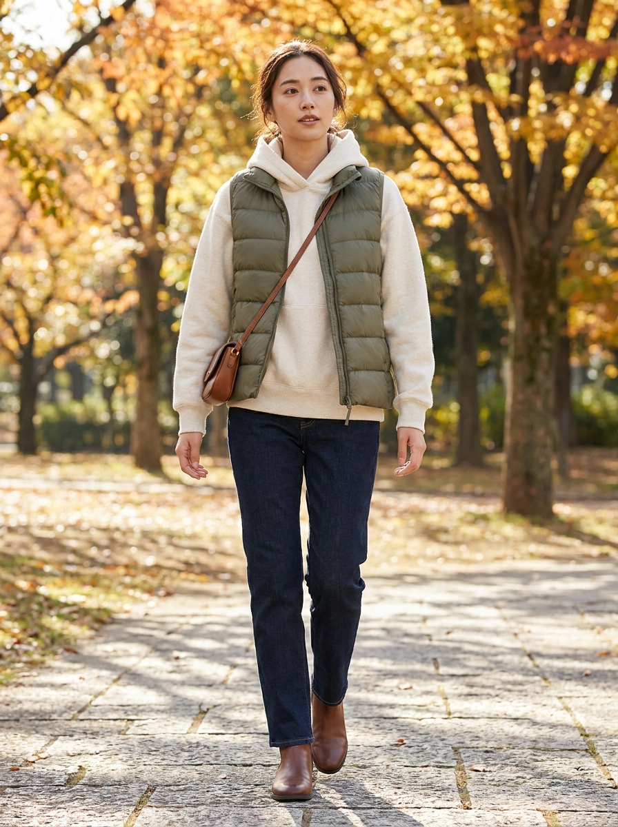 Puffer Vest With Hoodie And Jeans
