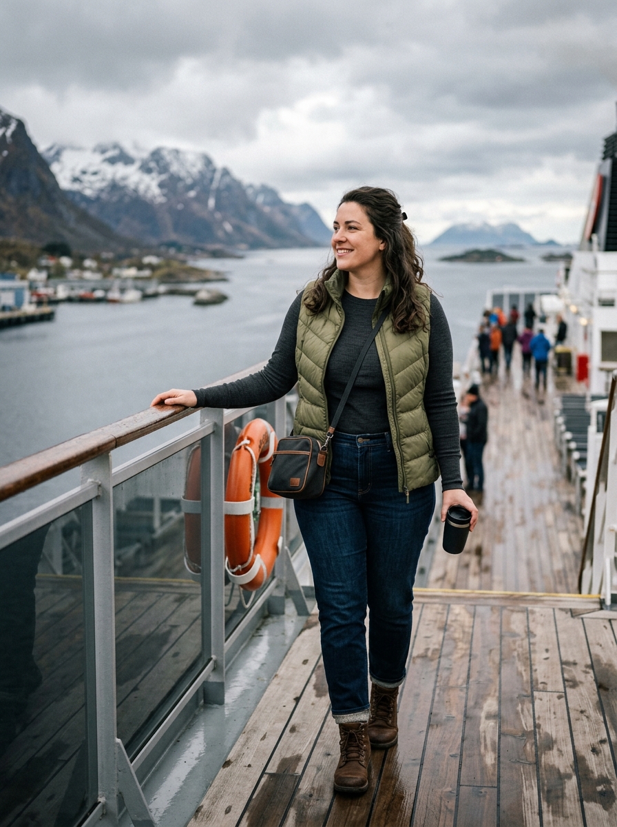 Puffer Vest With Thermal Top and Dark Wash Jeans