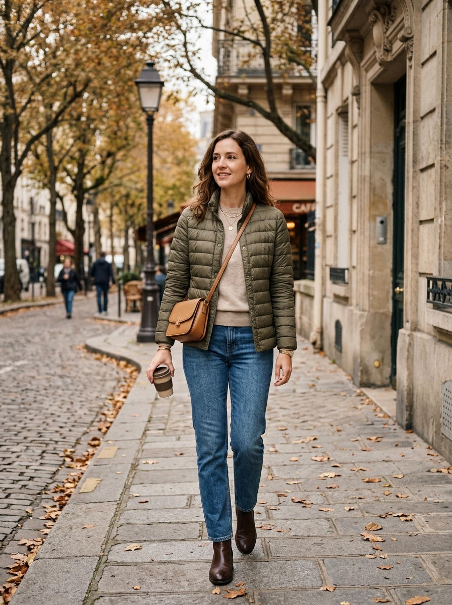 Quilted Jacket With Straight Jeans